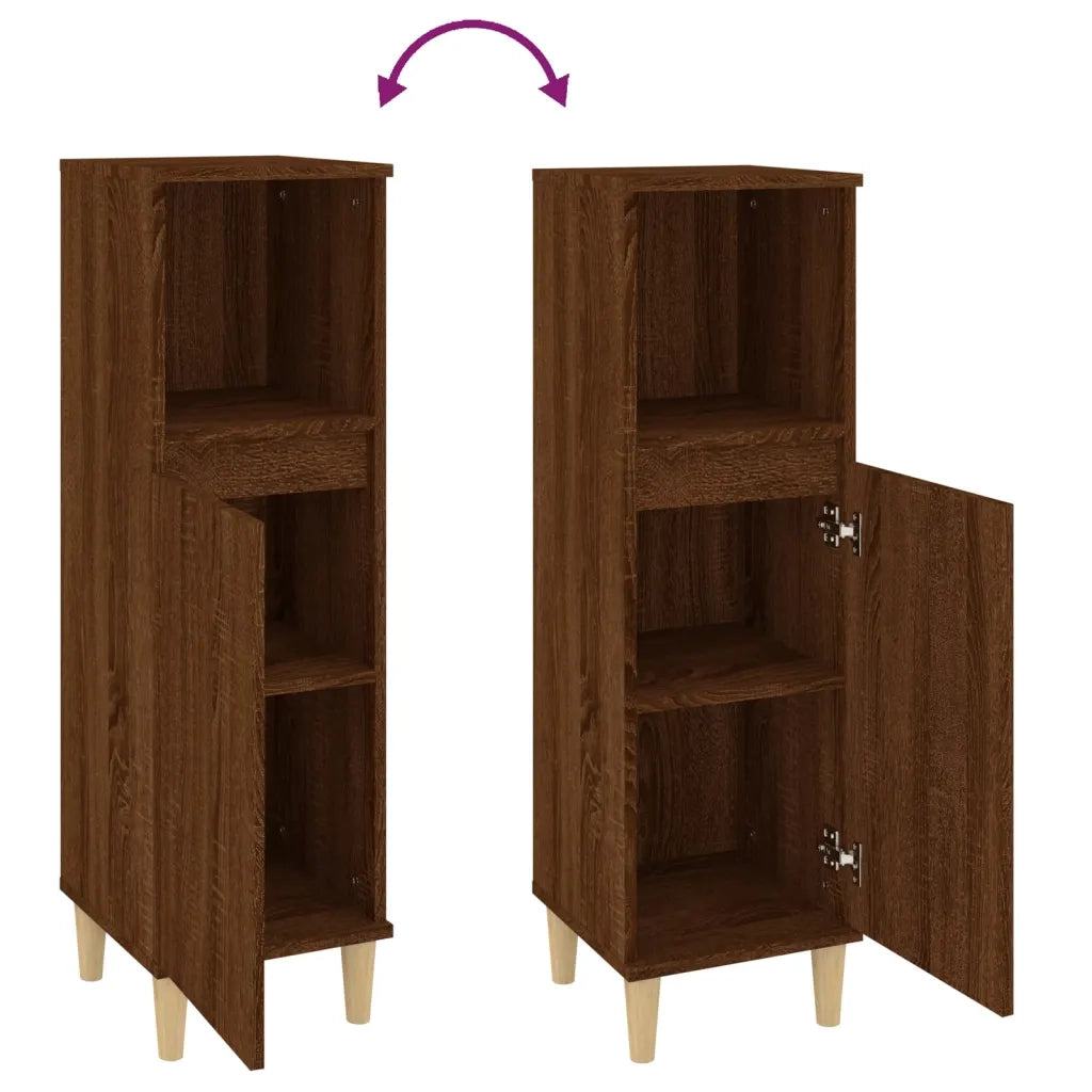 Armadietto Bagno | Armadio da bagno Rovere Marrone 30x30x100 cm Legno Multistrato