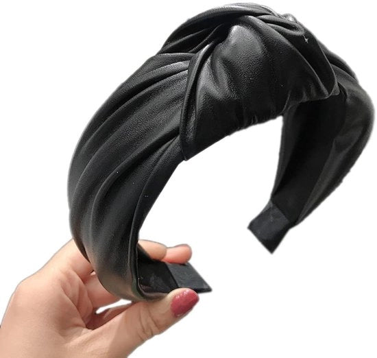 Cintura di pelle sintetica con nodi, cintura per capelli larga per donne, cintura con nodi, copricapo, cintura per capelli, accessori per capelli per donne e ragazze, per uso quotidiano, nero
