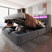 Letto contenitore imbottito 180x200 cm con LED, prese integrate e testiera con vano
