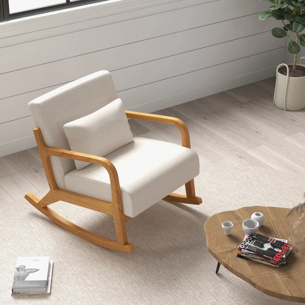 Sedia a dondolo stile retro ¨C Xylo ¨C legno gomma beige marrone 64,5x92x81,5 cm