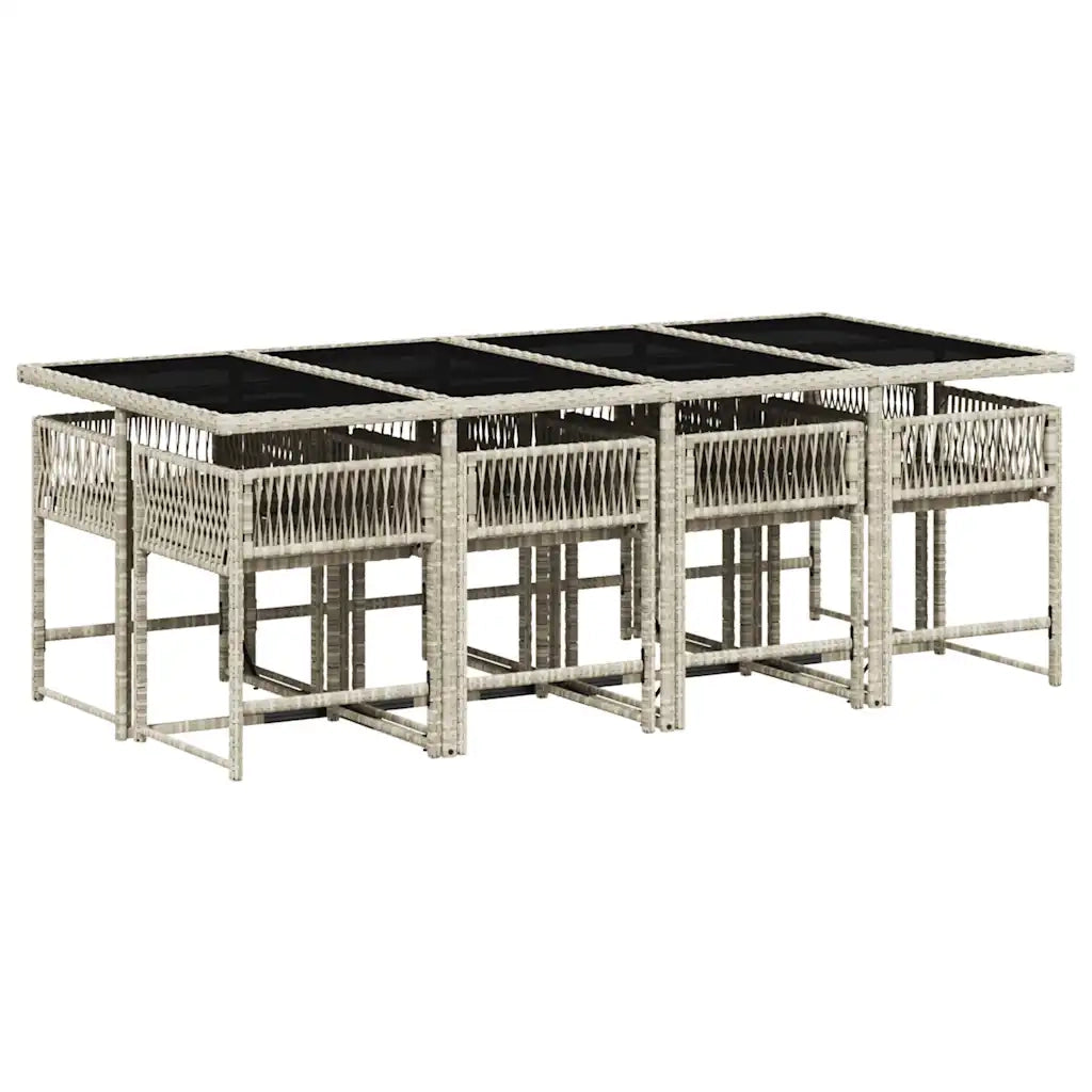 Set Pranzo da Giardino 9pz con Cuscini Grigio Chiaro Polyrattan