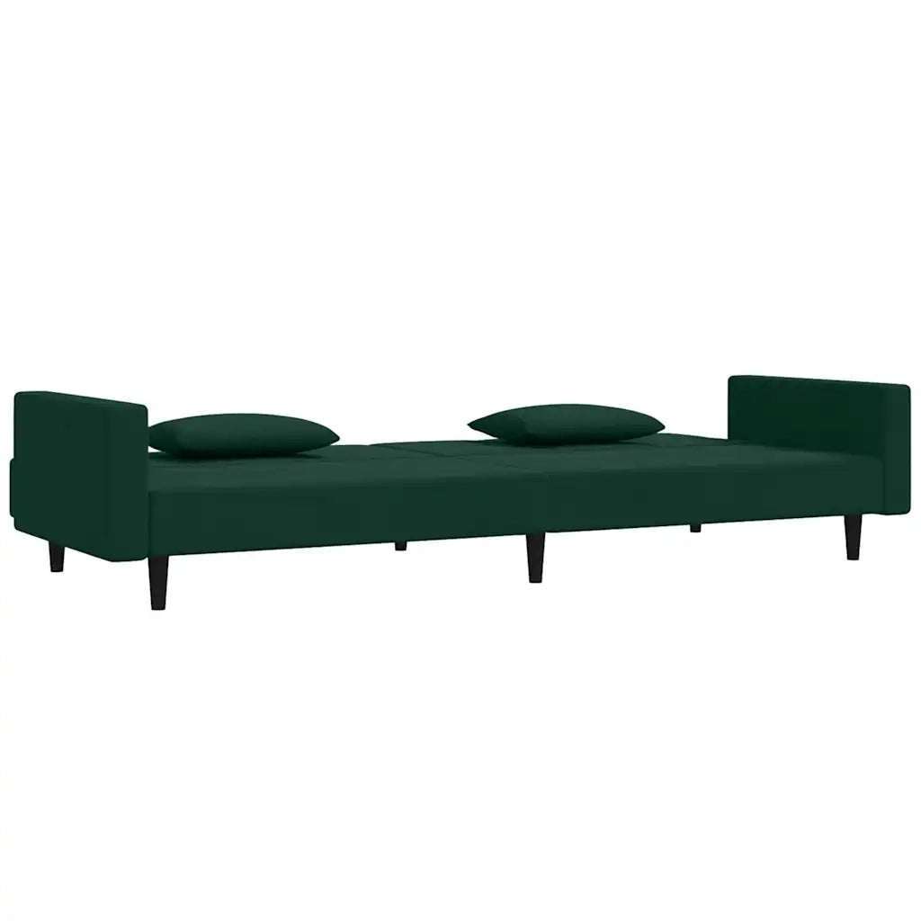 Divano Letto a 2 Posti con 2 Cuscini Verde Scuro in Velluto 375818