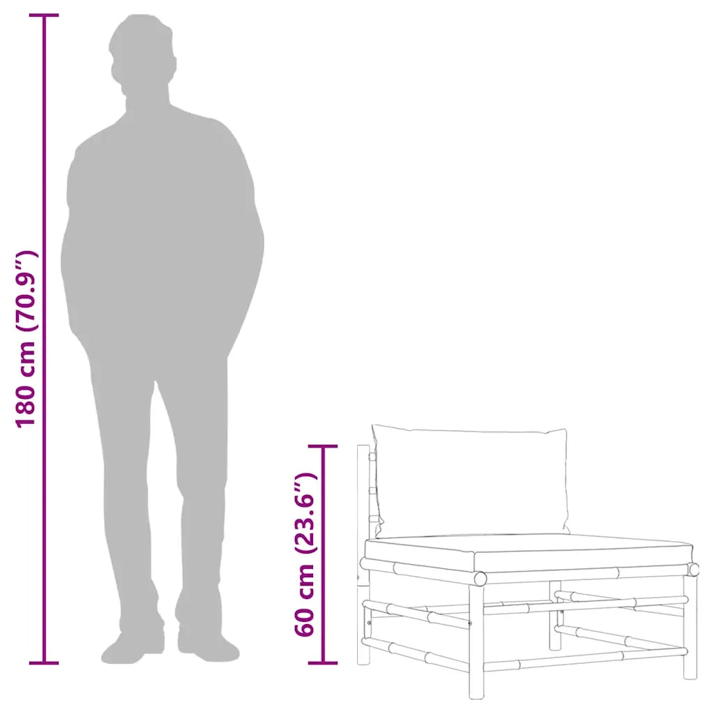 Divano Centrale da Giardino con Cuscini-Sofa Modulare-Divanetto da esterno Grigio Scuro in Bamb¨´
