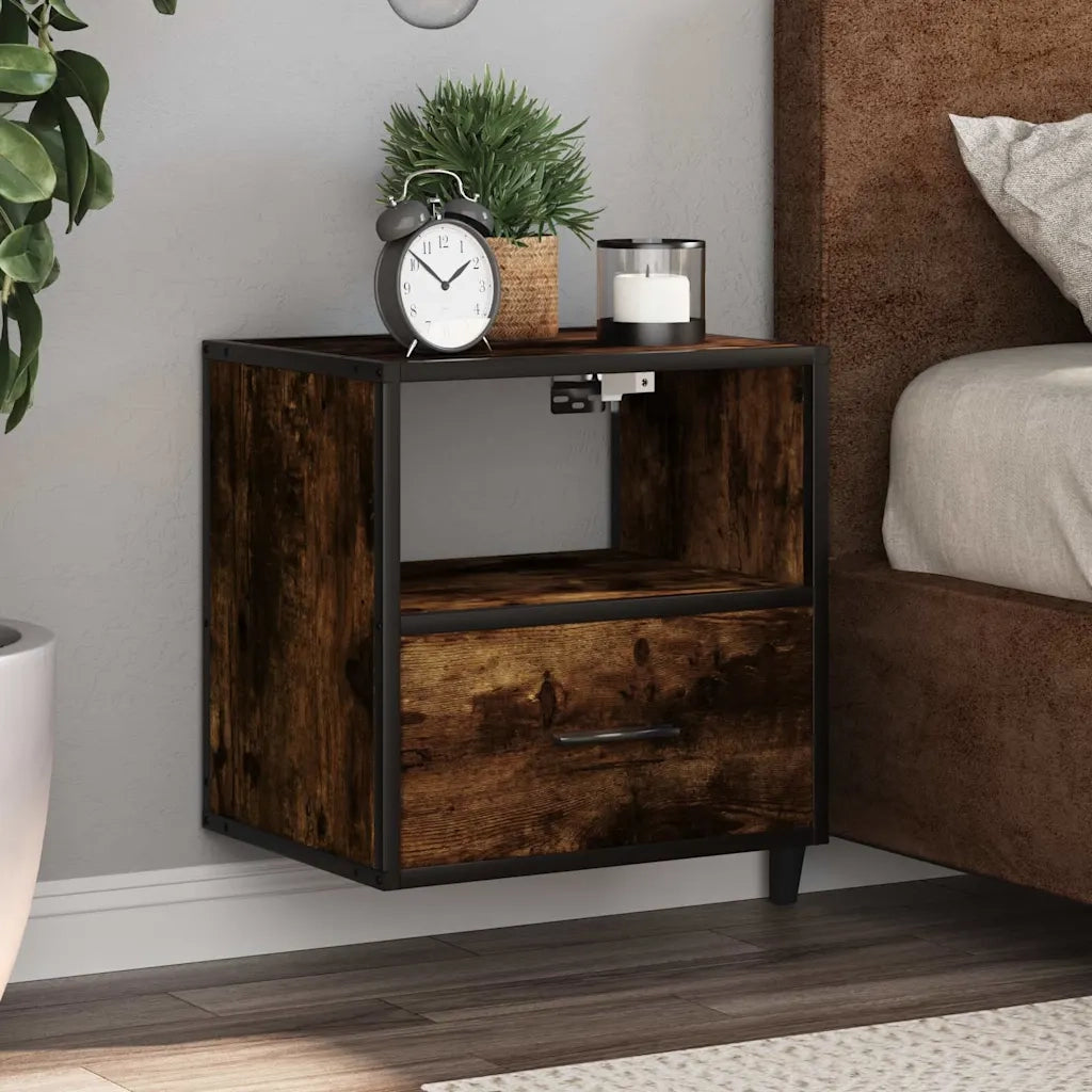 Comodino | Armadio da Notte | Mobiletto da notte a Muro Rovere Fumo 40x31x39,5 cm