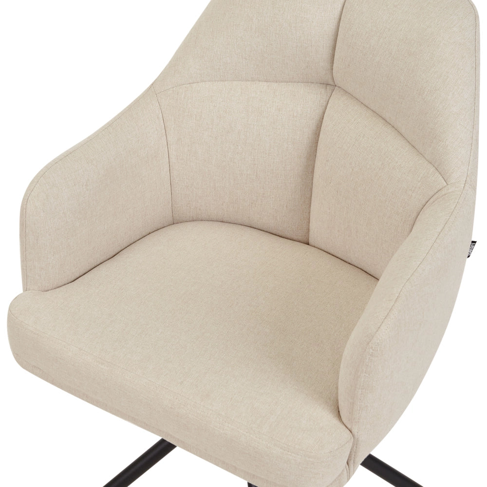 Set di 2 sedie da pranzo girevoli in tessuto beige con schienale a braccioli Gambe in metallo nero Retro
