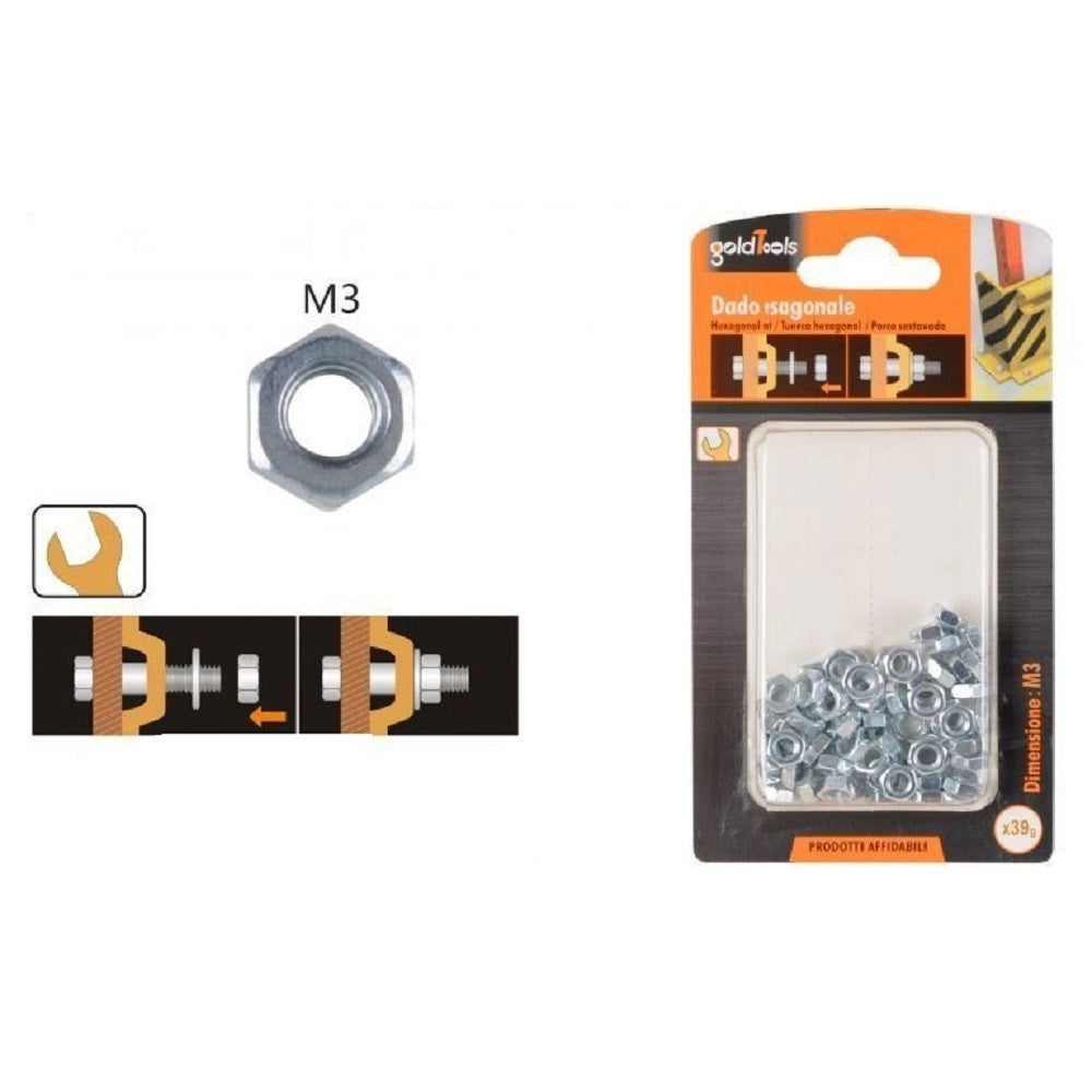 Trade Shop - Set Confezione 39 Gr. Dado Dadi Esagonali Bulloni Dimensione M3 Filettati 90849 -