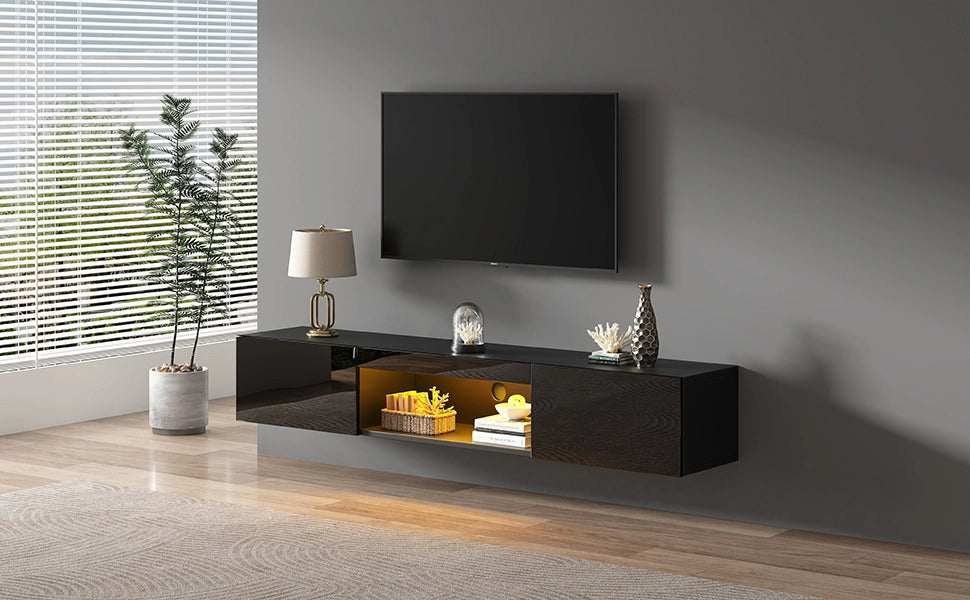 Cassettiera per TV nera lucida in MDF e truciolare; 160 cm