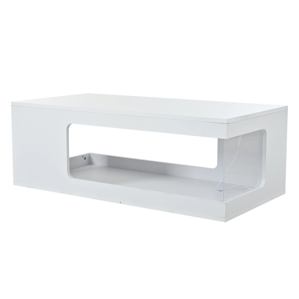 Tavolino da Caff¨¨ con LED e Ripiani in Vetro Temperato ¨C MINIMAL ¨C Bianco, 100x50x35