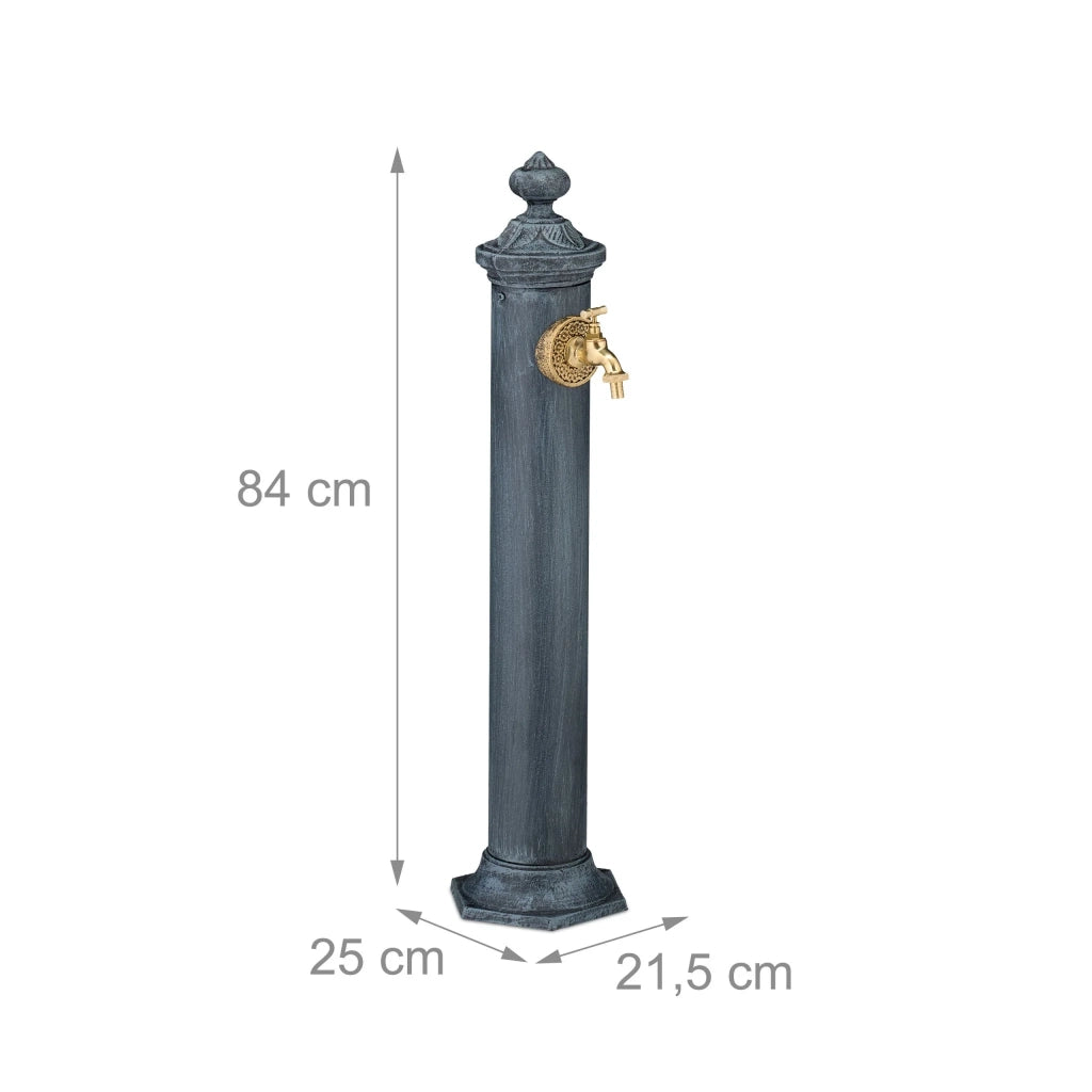 Fontana da esterno per giardino dal design nostalgico per decorazione raccoglitore d'acqua 75 x 25 x 25 cm in ghisa grigio antico 13_0015682