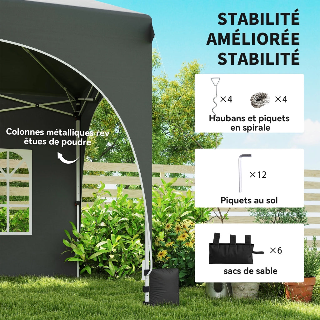 Tenda da giardino pieghevole impermeabile 3x6m ¨C zephmum ¨C grigio con 6 pareti laterali