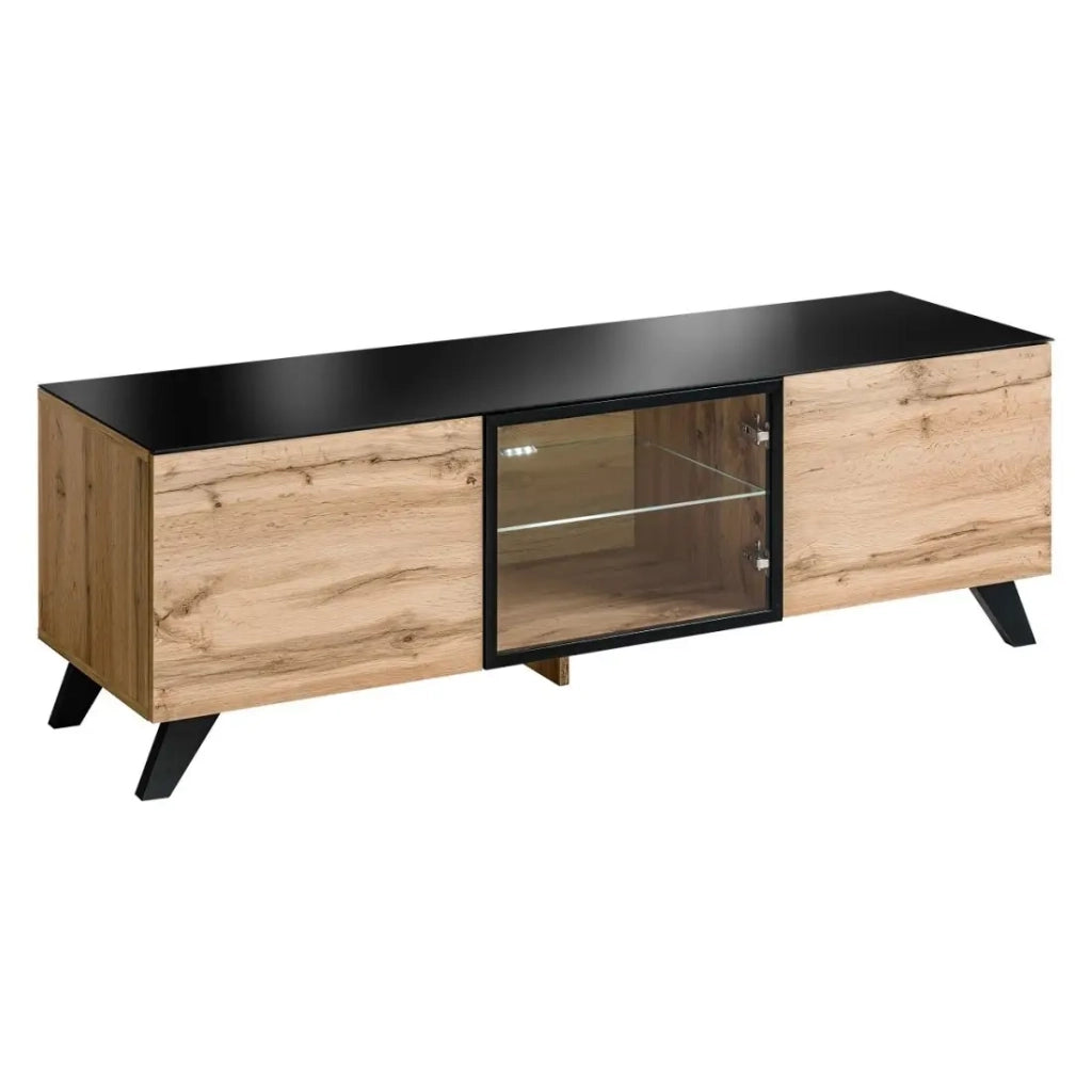 Mobile TV TINO – Stile industriale in rovere e nero – L150 x H47 x P45 cm