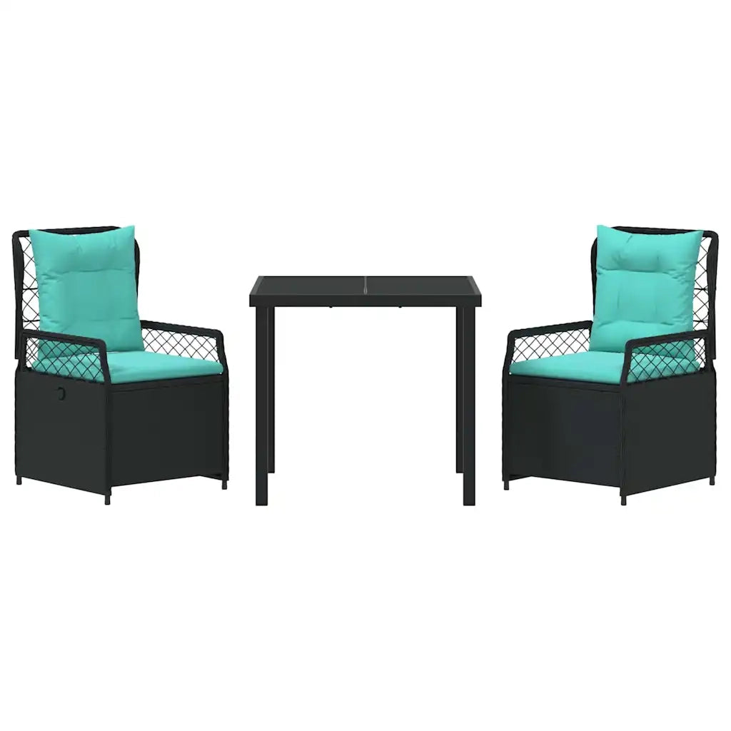 Set da Pranzo per Giardino 3 pcs Nero polyrattan 3381058
