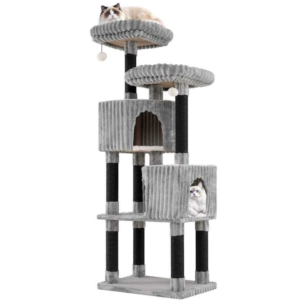 Grande albero tiragraffi multilivello per gatti alta 156cm con 2 condo, Grande rivestimento morbido in flanella-Alberi Tiragraffi