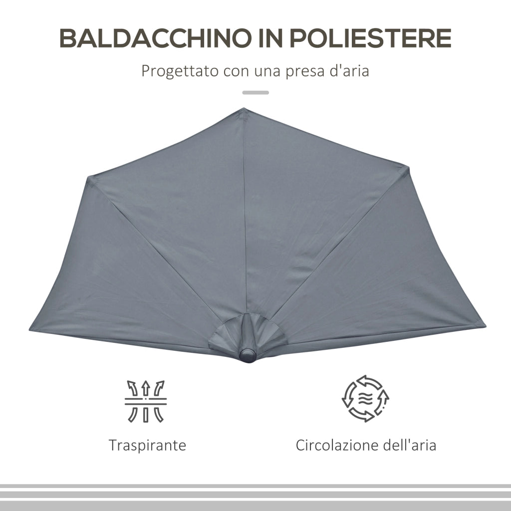 EasyComfort Ombrellone Semicircolare da Parete con Manovella, in Poliestere e Metallo, 2.7x2.4 m, Grigio