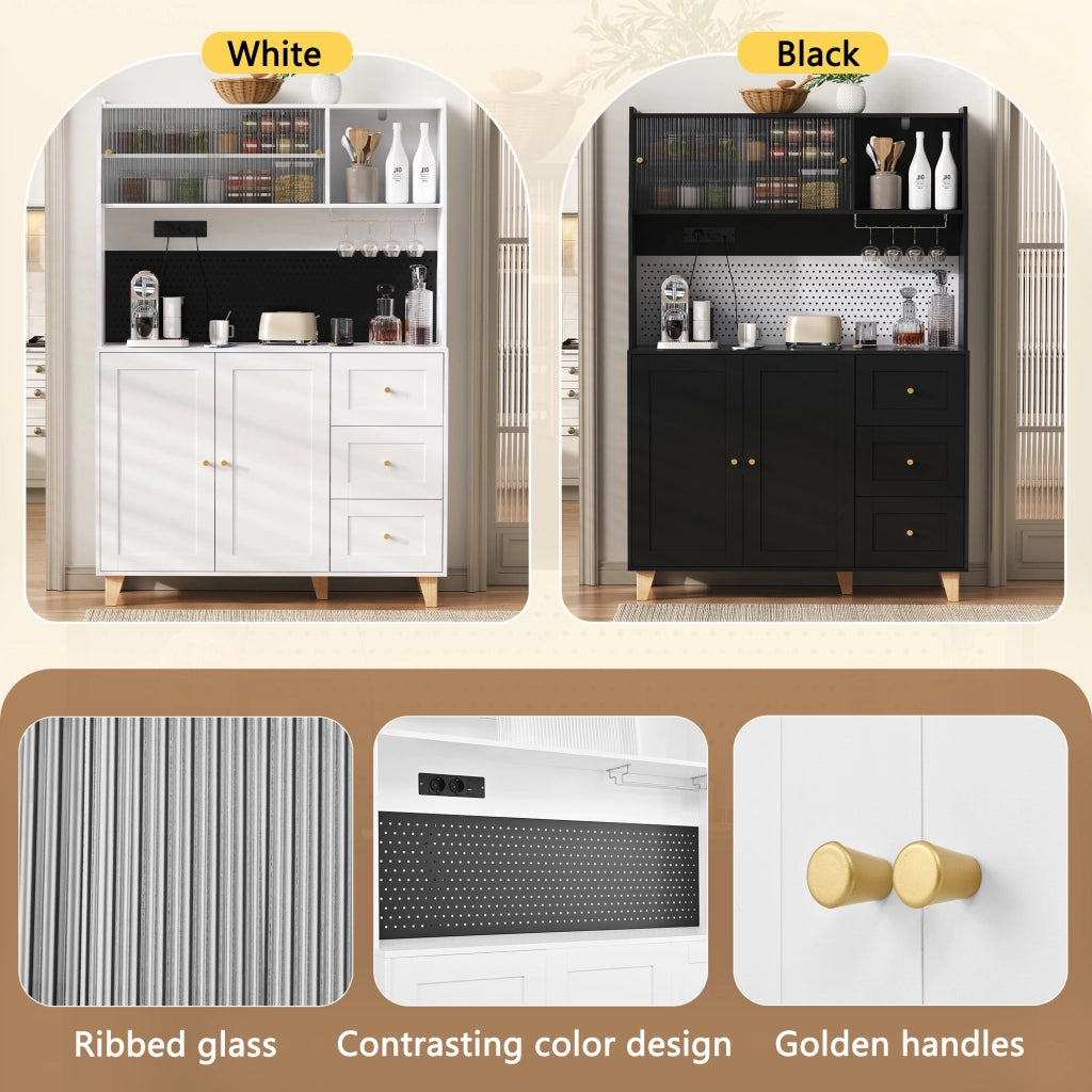 Credenza alta da cucina con 3 Cassetti; Ripiani Regolabili; Prese e Pannello Forato; in MDF; 120x40x184 cm; Bianco