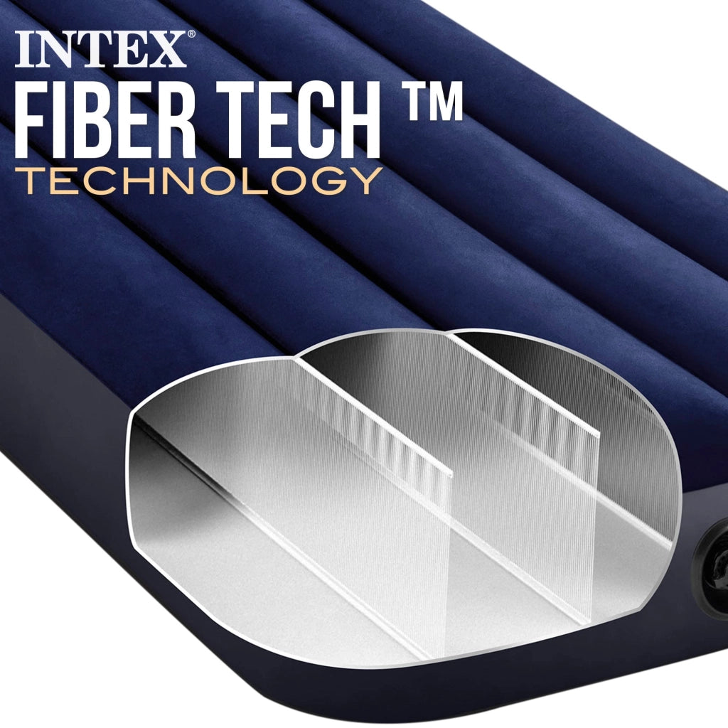 Materasso Singolo Gonfiabile Airbed Classic 76x191x25 cm con Tecnologia Fiber-Tech e Valvola 2-in-1 per Casa e Campeggio Intex