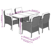Set da Pranzo da Giardino 5 pz Nero con Cuscini in Polyrattan