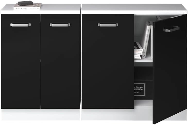 Set di mobili sottotetto Rion, Nero lucido, 140 cm Set di 2 carcasse armadio profondità 60 cm, adatto per il salvaspazio sotto tetti spioventi
