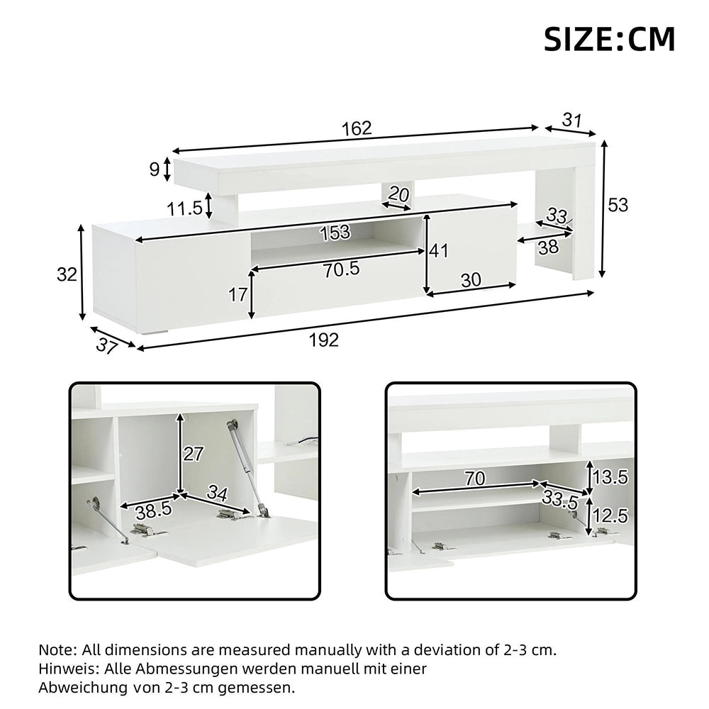 Mobile TV 192x37x53cm - Xylo - 3 Ante con Luci LED, Bianco, fino a 85"