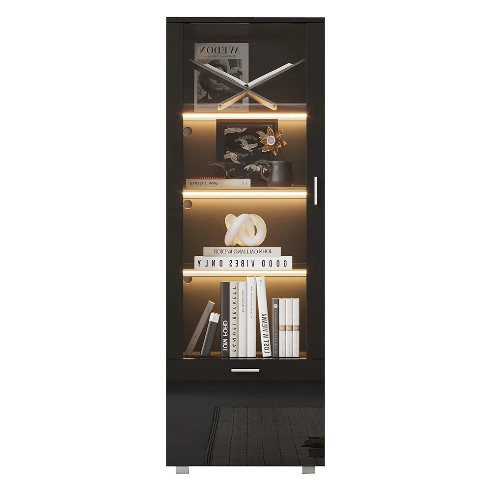 Vetrina collezionismo illuminata LED - Xylo - Porte nere lucide (3 ripiani)