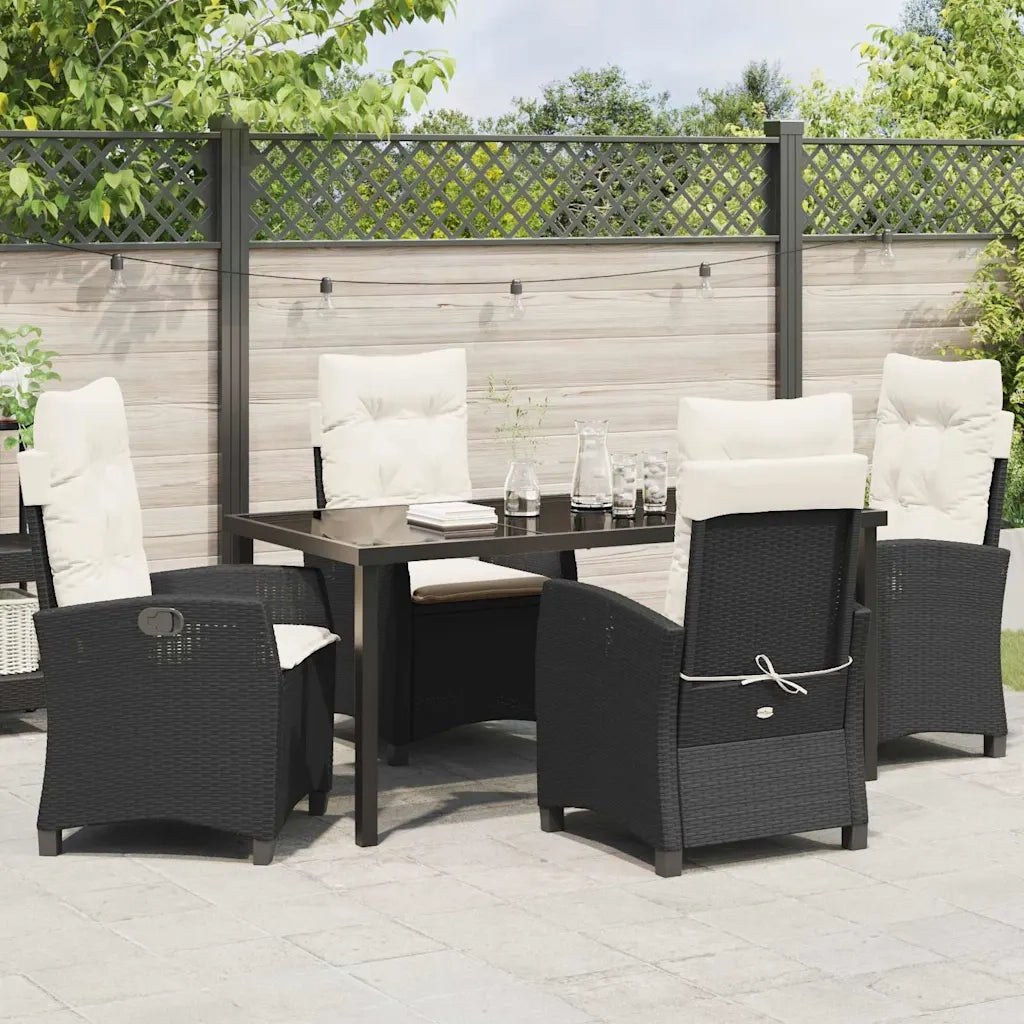 Set da Pranzo per Giardino con cuscino 5 pcs Nero polyrattan 3380368