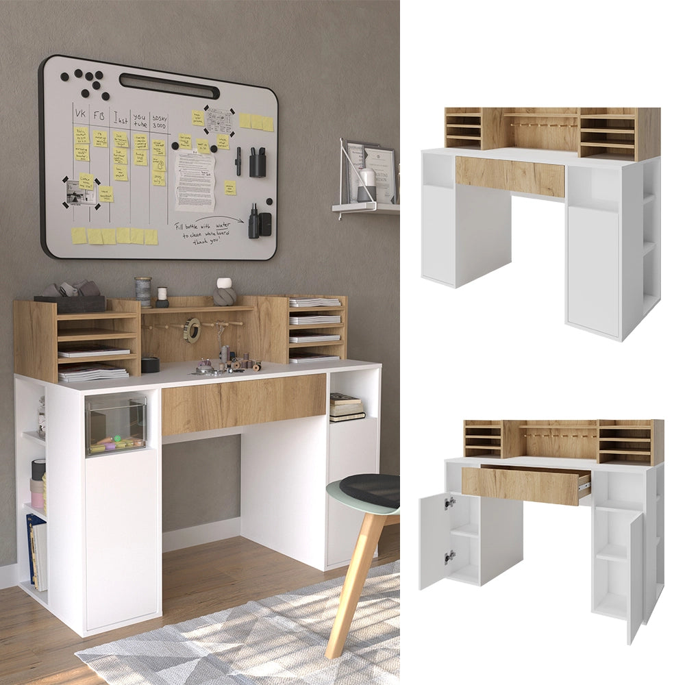 Vicco Scrivania con ripiani Bianco/Sonoma 126.8 x 50 cm XL con ripiani