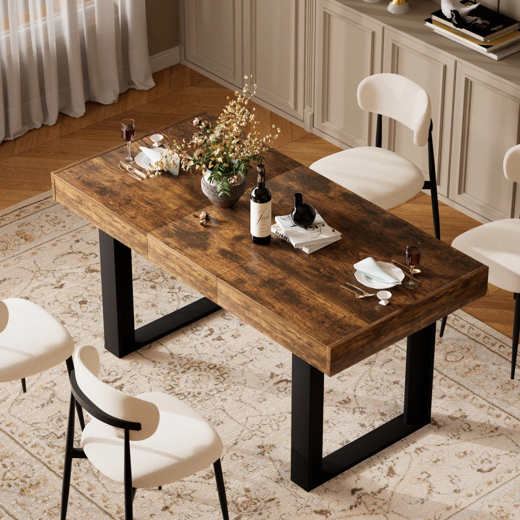 Tavolo da pranzo allungabile per 8 persone con piano estensibile, stile vintage, in truciolare, nero e marrone