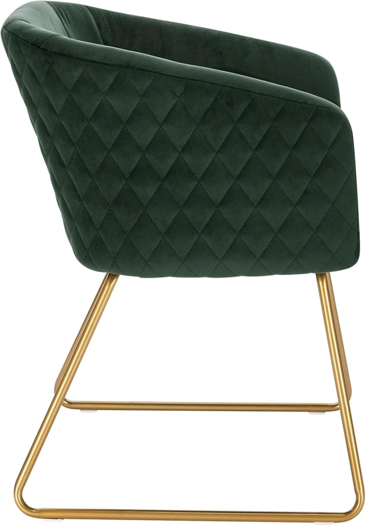 1x Sedie cucina moderne Poltroncina salotto Adatte per Sala da pranzo Soggiorno, Camera da Letto, Tessuto di velluto, Oro Metallo, Verde Scuro BH271dgn-1
