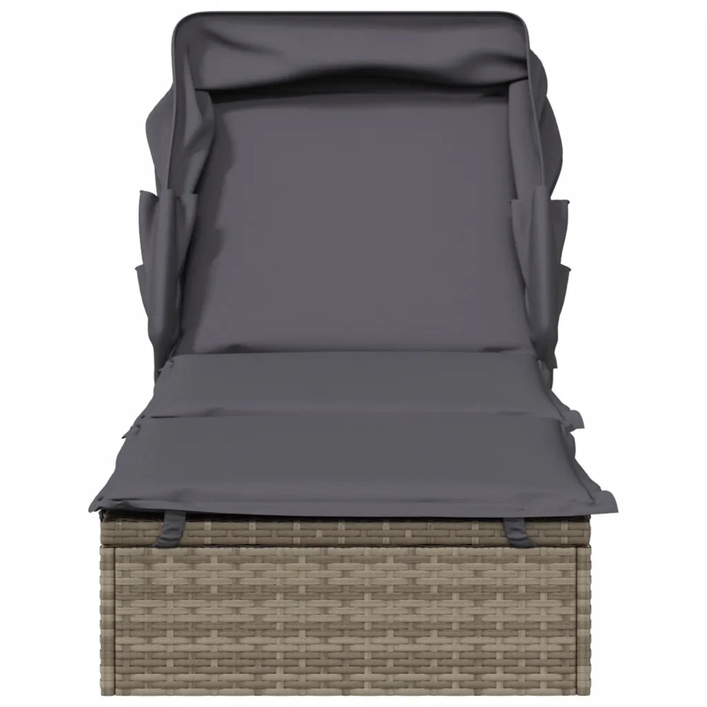 Sdraio da giardino | Lettino con Tetto Pieghevole Grigio 213x63x97 cm Polyrattan