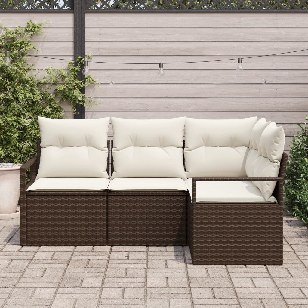 Set di Divani da Giardino a 4 Pezzi con Cuscini Marrone Polyrattan