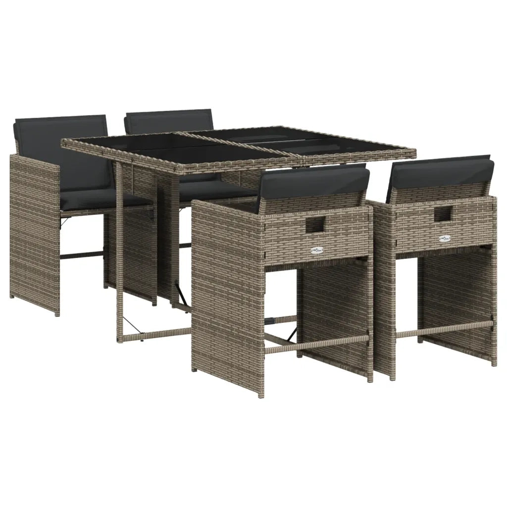 Set da Pranzo da Giardino 5 pz | Set Salotto da Giardino con Cuscini in Polyrattan Grigio
