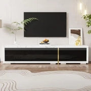 Mobile TV Moderno e Girevole con Lunghezza Variabile, Design Elegante in Effetto Marmo Bianco e Nero, 140-260x40x30 cm