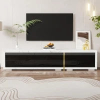 Mobile TV Moderno e Girevole con Lunghezza Variabile, Design Elegante in Effetto Marmo Bianco e Nero, 140-260x40x30 cm