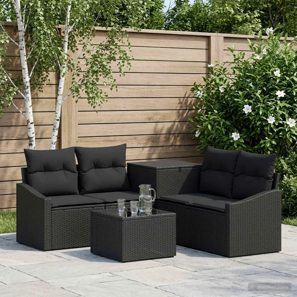 Set di divani 6 pz Nero Rattan sintetico e Acciaio 3447280