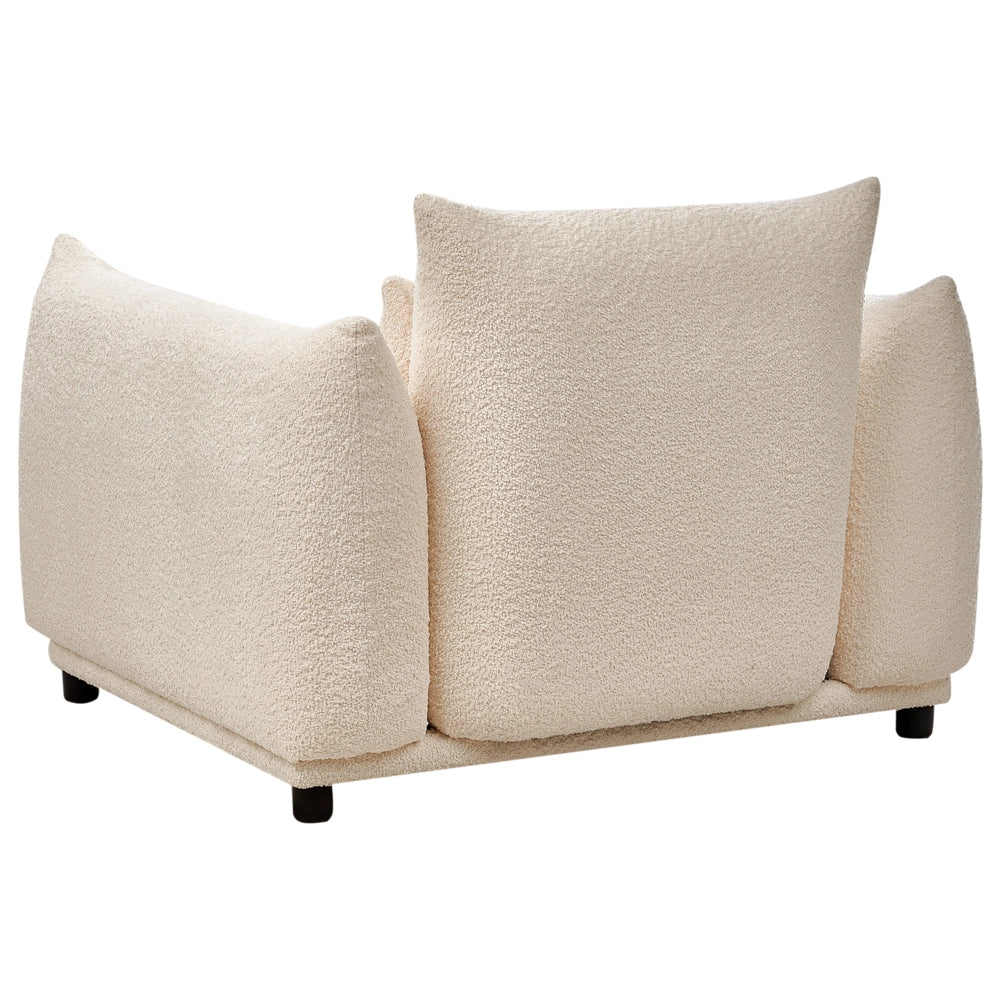 Poltrona Tessuto Boucle Bianco Morbido Nubby Gambe Nere Schienale Curvo Stile Retro Glam Art Decor