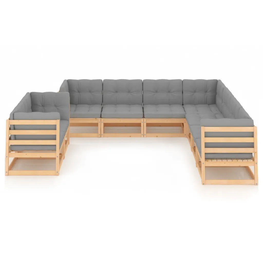 Set Salotto Giardino 9 pz Cuscini Antracite Legno Massello Pino 3076964