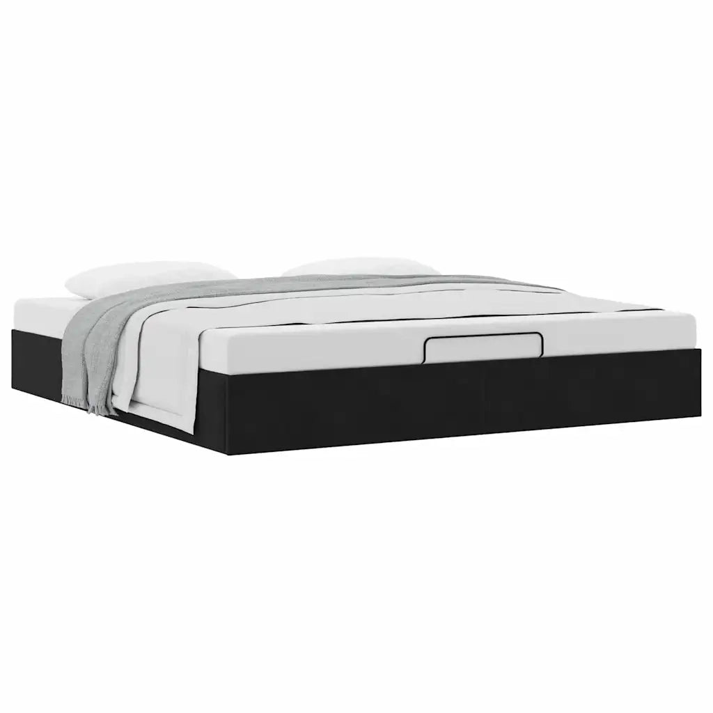 Struttura Letto Pouf senza Materasso-Giroletto con contenitore Nero 180x200 cm in Velluto