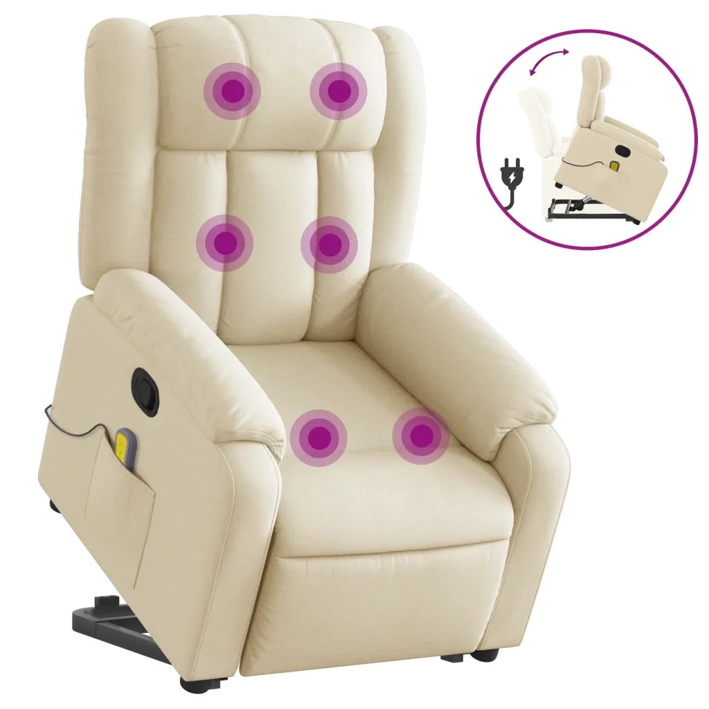 Poltrona Alzapersona Massaggiante Reclinabile Crema in Tessuto 3205337