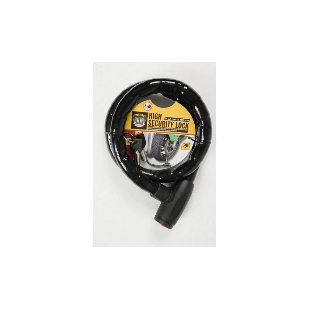Trade Shop - Lucchetto A Catena Per Ruota Bici Moto Scooter Biciletta Da 1 Metro 22mm Nero -