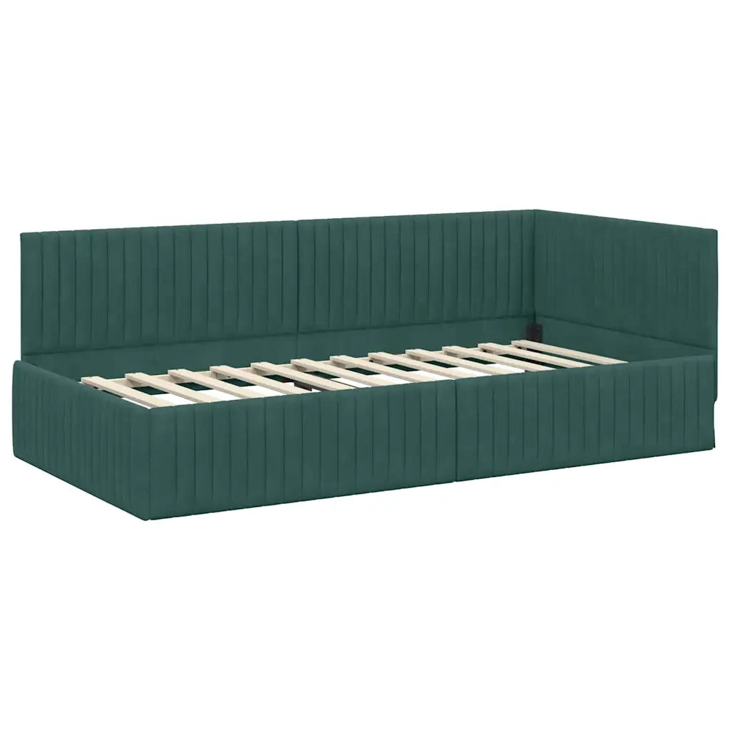 Cornice del letto ad angolo Verde Scuro 100 cm x 200 cm Velluto