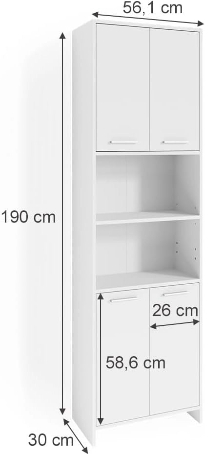 Mobile bagno alto Maris, Bianco, 56.1 x 190 cm Mobile da bagno, con ripiani regolabili in altezza per un utilizzo flessibile