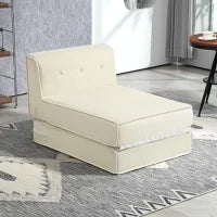Poltrona Letto Pieghevole con Schienale Imbottito, 73x100x60cm, Bianco Crema