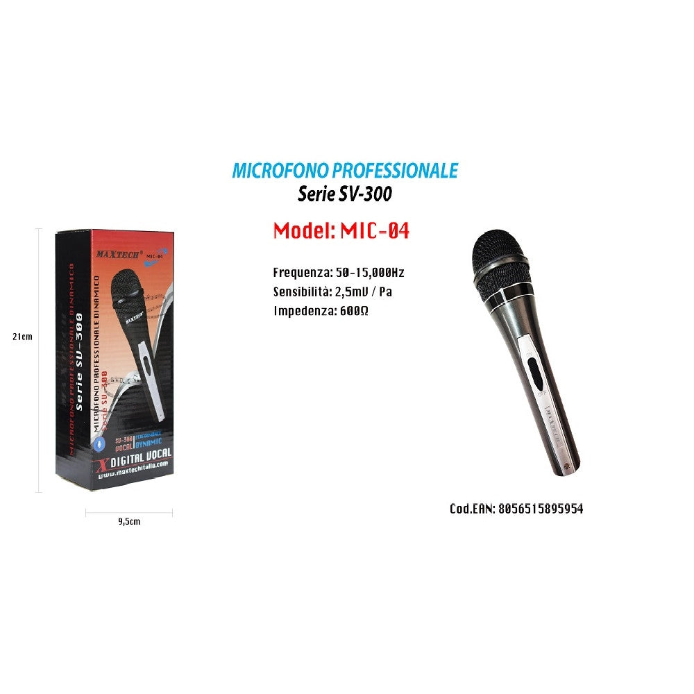 Trade Shop - Microfono Dinamico Unidirezionale 18cm Cavo 2mt Xlr-jack On/off Karaoke Maxtech Mic-04 -