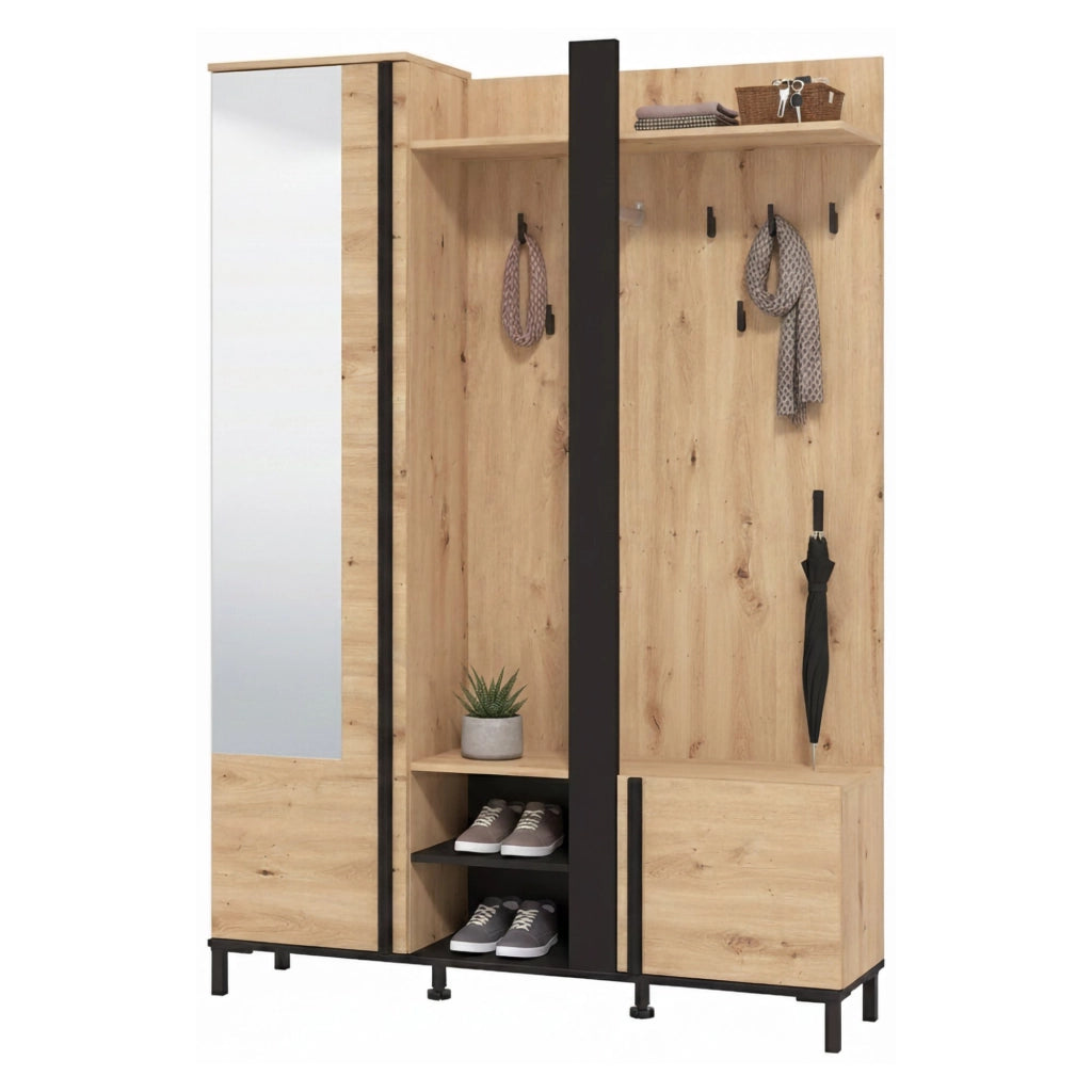 Pandino, Mobile da Ingresso Specchio Incluso, 134.5x34.5x192.5h cm Marrone Rovere Nodi