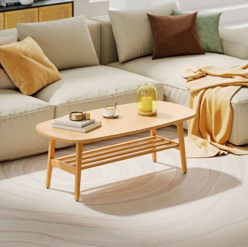 Tavolino da caffè 120x60x42 cm con ripiano inferiore in legno naturale