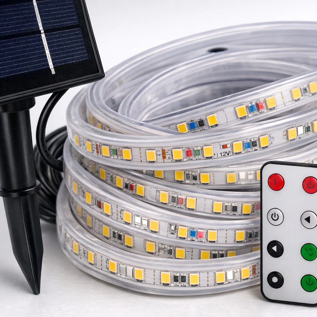 STRISCIA LED SOLARE 10 METRI TELECOMANDO MULTICOLORE RGB PER ESTERNO ET-31613