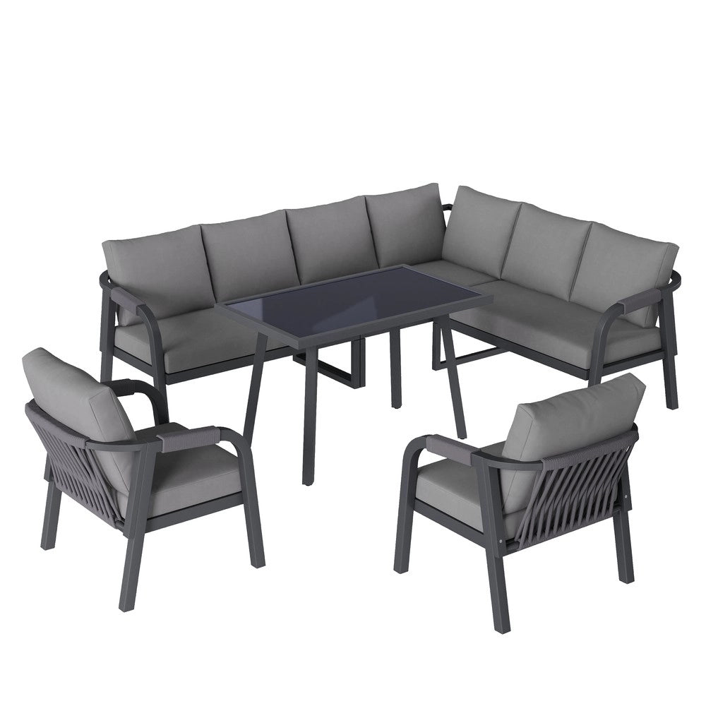 Set Pranzo da Giardino 8 Posti con Divano Angolare, Tavolo e Poltrone ¨C Xylo ¨C Polyrattan Grigio