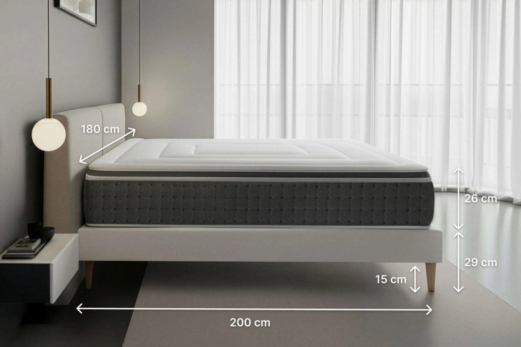 Pacchetto letto completo - Materasso 180x200cm + Box spring con doghe (kit) + 2 cuscini + Piumino - Vingt-Six PLUS