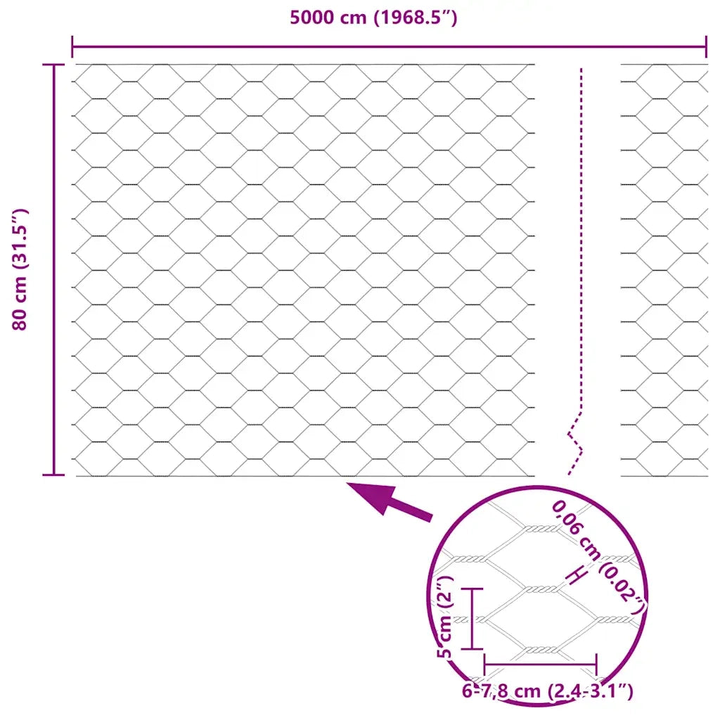 Recinzione da Giardino | Recinzione Esagonale Argento 0,8 x 50 m Acciaio zincato