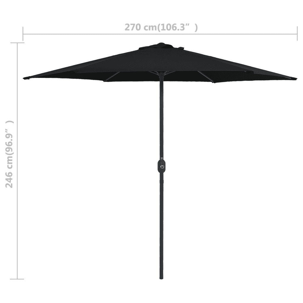 Ombrellone da Giardino con Palo in Alluminio 270x246 cm Nero 47350